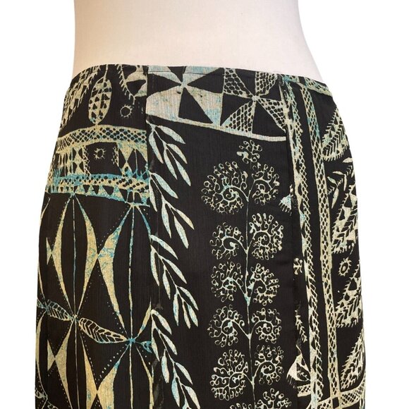 VTG Rafaella Printed Georgette Gore Midi Skirt Woodcut Patchwork Y2K Sz L NWT - Picture 2 of 9